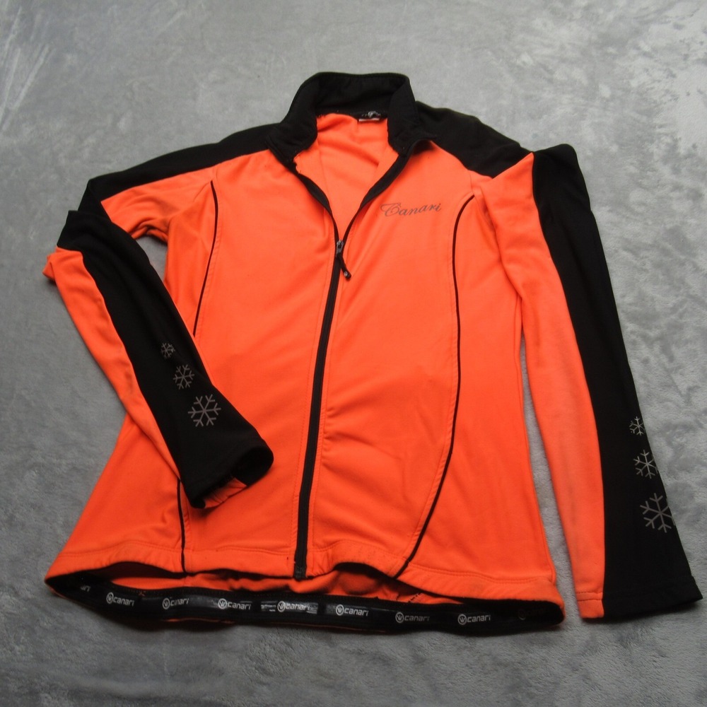 Canari Cycling Jacket Women Small Orange Colorblock Snowflake Full Zip Fade